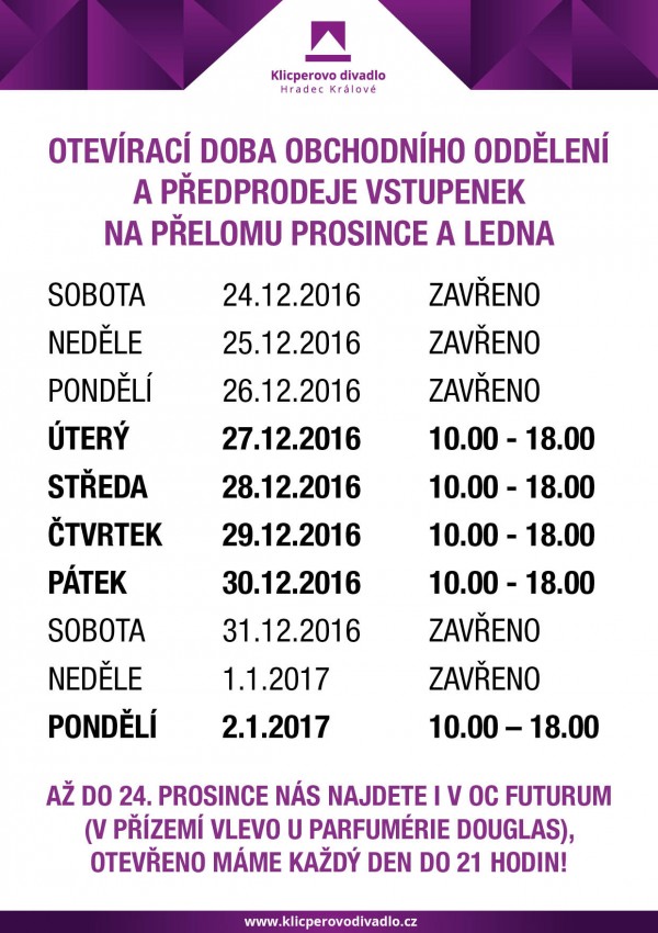 Otevírací doba předprodeje mezi svátky